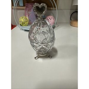 Lenox Lead Crystal Egg Trinket Dish‎ With Silver Heart And Feet Decor 4.5"